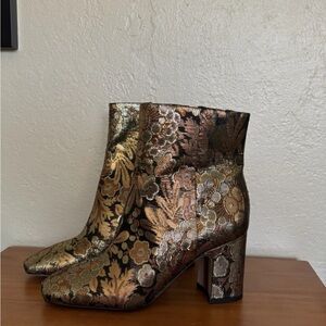 Sam Edelman Metallic Floral Brocade Ankle Boots in Gold and Bronze